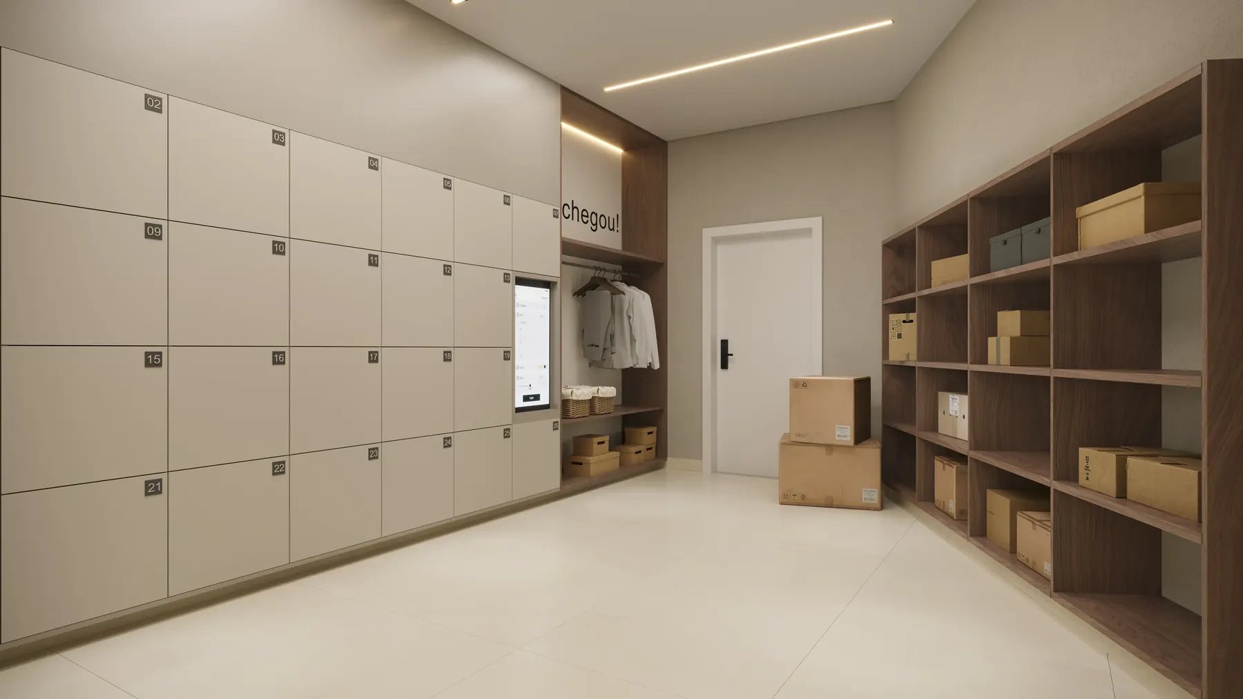 Lockers inteligentes para recebimento de encomendas na Torre Madrid (imagem ilustrativa)