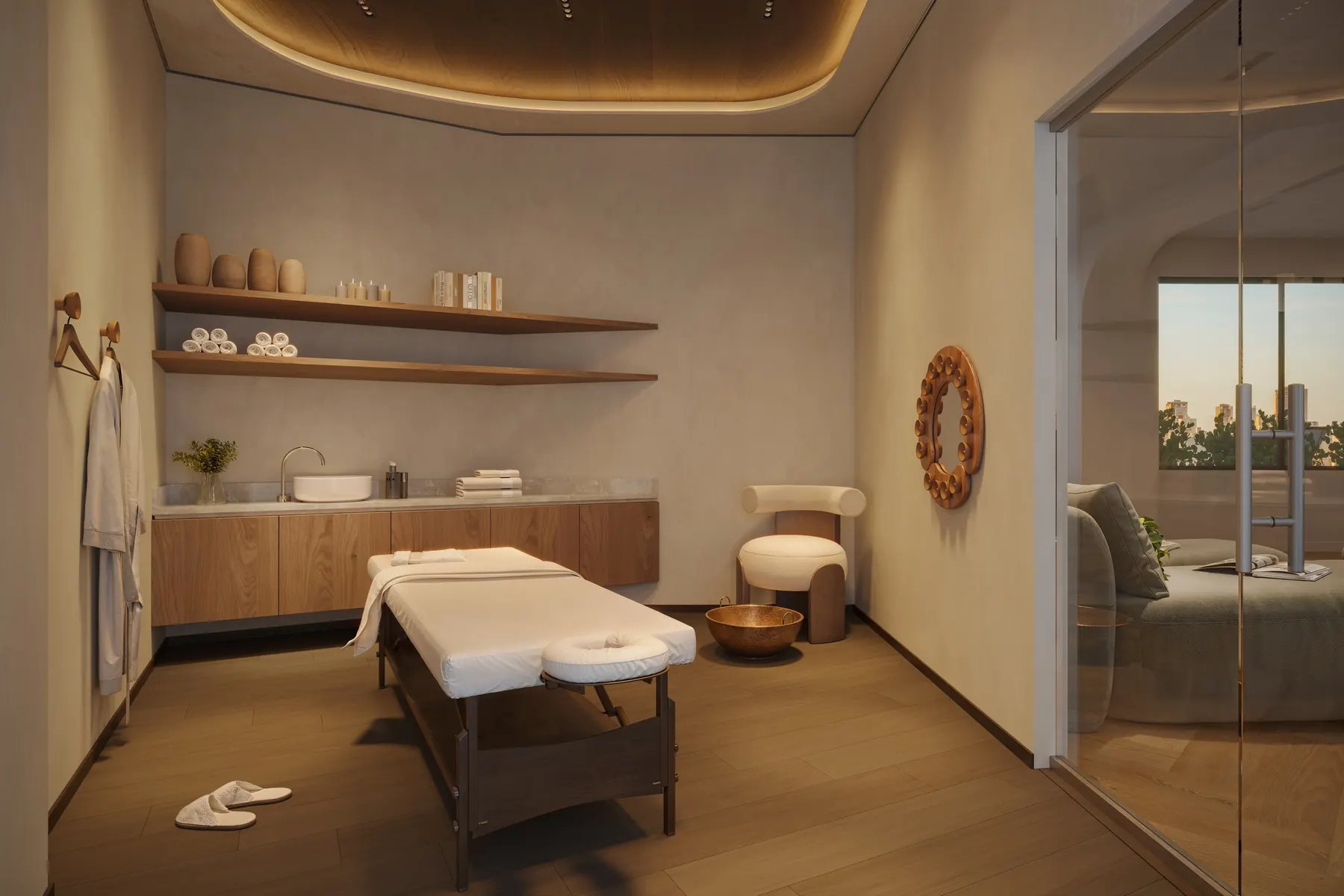 Relax Room equipada para massagens e terapias, no rooftop da Torre Madrid (imagem ilustrativa)